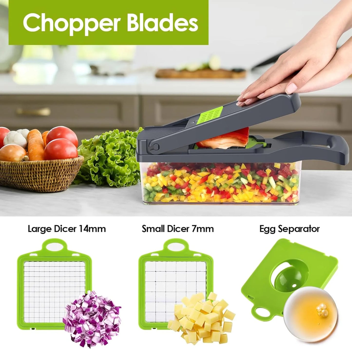 Vegetable Chopper, Veggie Chopper, Multifunctional 12 in 1 Food Chopper, Vegetable Slicer Dicer with 8 Blades, Onion Chopper Vegetable Cutter with Salad Garlic Carrot