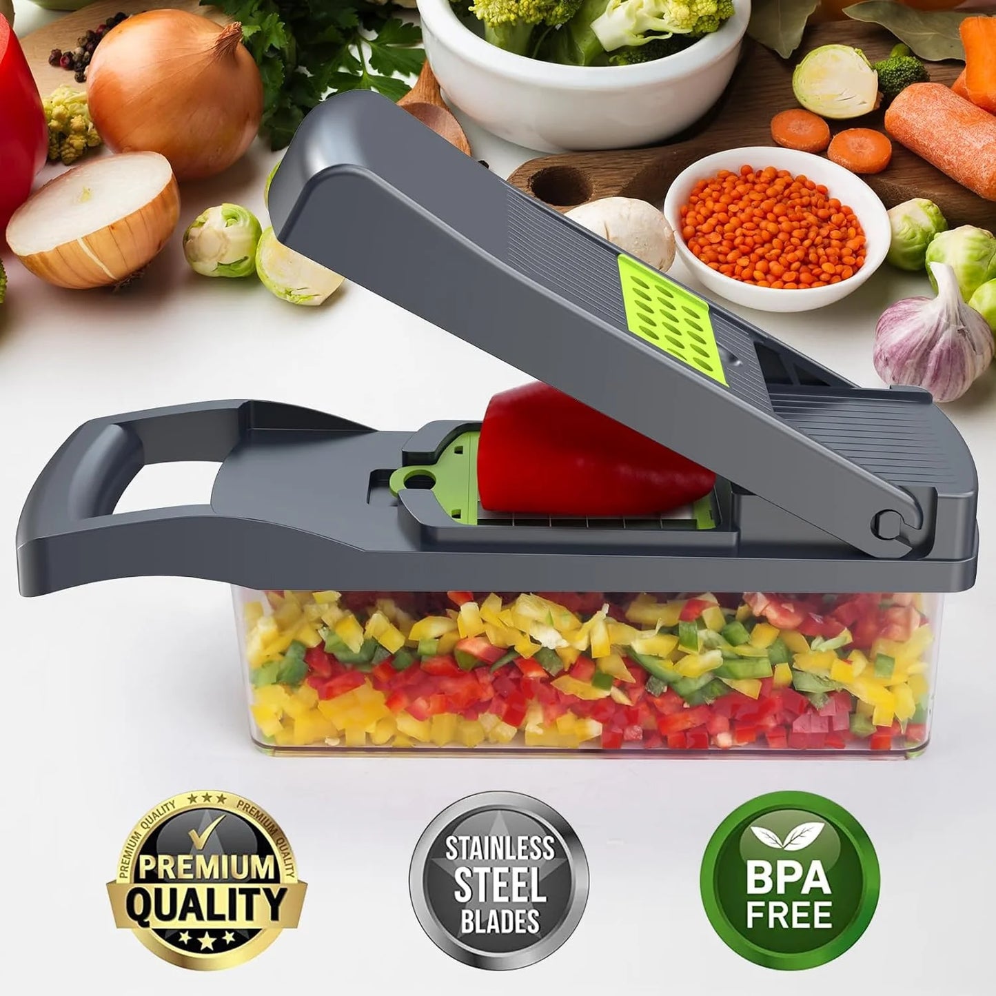 Vegetable Chopper, Veggie Chopper, Multifunctional 12 in 1 Food Chopper, Vegetable Slicer Dicer with 8 Blades, Onion Chopper Vegetable Cutter with Salad Garlic Carrot