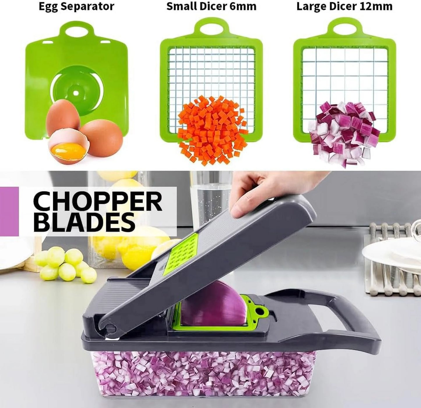 Vegetable Chopper, Veggie Chopper, Multifunctional 12 in 1 Food Chopper, Vegetable Slicer Dicer with 8 Blades, Onion Chopper Vegetable Cutter with Salad Garlic Carrot